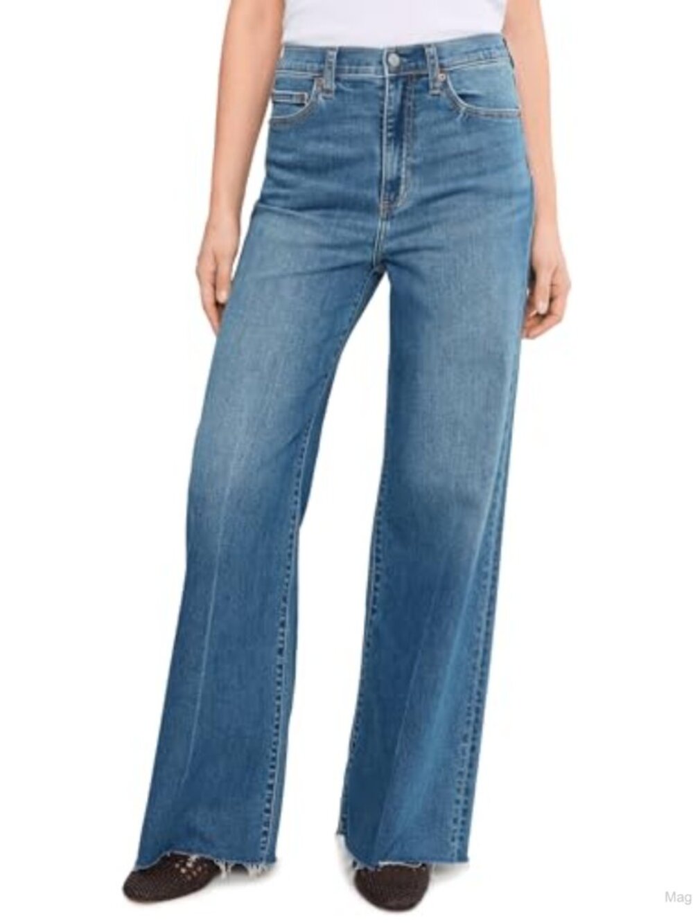 High Rise Wide Leg Jeans Stretch Denim Twisted Seam